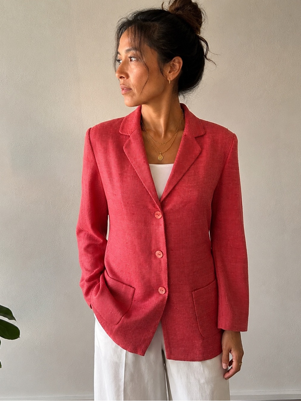 Rafaella Vintage 1990s 100% Silk Coral Blazer Jacket Size 4